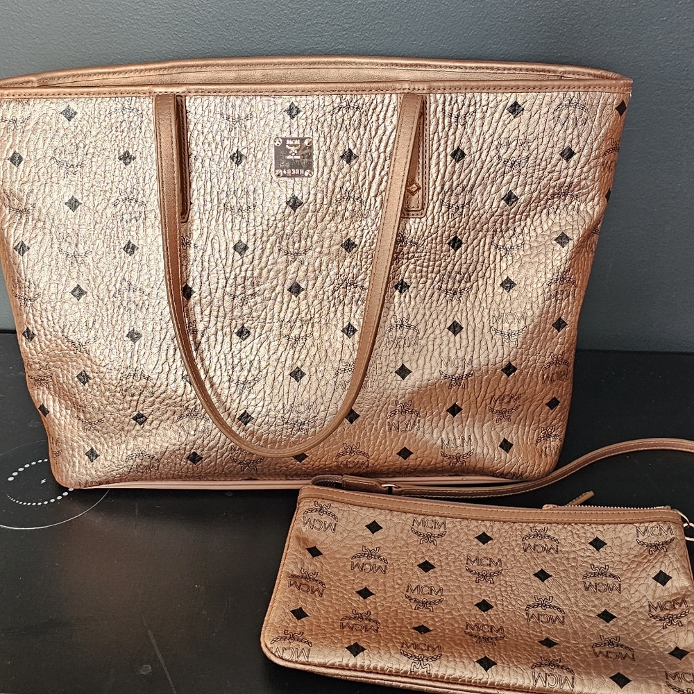 MCM Rose Gold Tote W Pouch